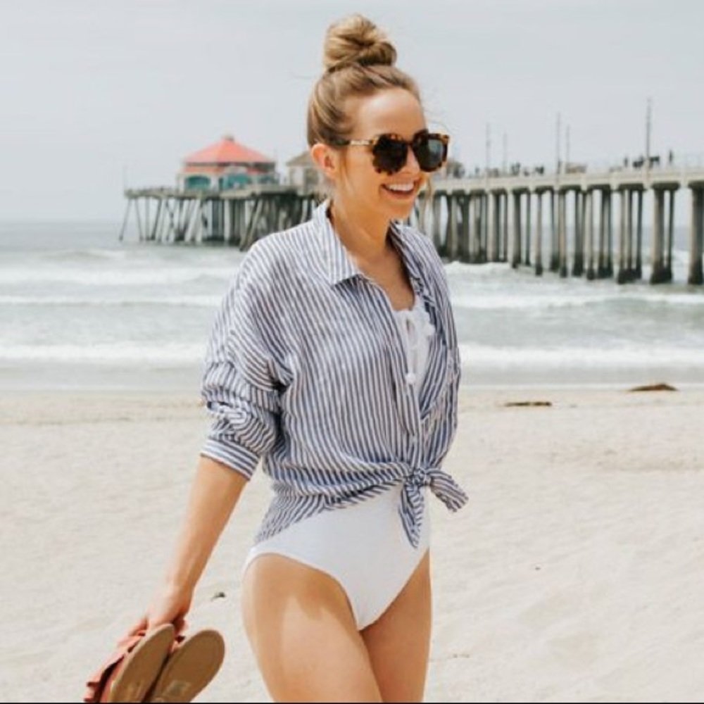 Alex Cannon Rowayton Chambray Stripe Boyfriend Shirt